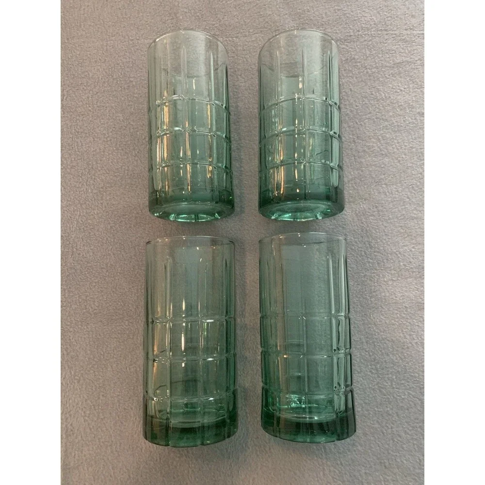 Vintage Anchor Hocking Tartan Green Drinking  Glasses Set of 4 16oz Ice Tea